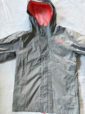 The North Face Gray Rain Jacket with Pink Hood Lining